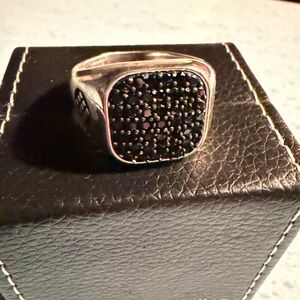 Men's Black Onyx Swarovski Crystal and Silver Mens Sz. 13 Pinky ring